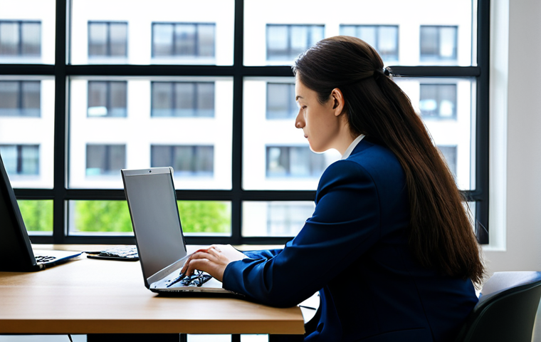 A professional person, fully clothed in a modest business suit, sitting calmly at a tidy, modern desk in a brightly lit office. They are deeply focused on a single task on their laptop screen, with a physical Pomodoro timer visible beside them. The background shows a large window, suggesting an urban environment, but the immediate workspace conveys an atmosphere of quiet concentration and organized productivity. Perfect anatomy, correct proportions, natural pose, well-formed hands, proper finger count, natural body proportions. Safe for work, appropriate content, fully clothed, professional dress, high quality professional photography.