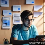 디지털 주의력 유지하기 위한 팁 - **Prompt: The Digital Labyrinth**
    "A detailed, realistic portrayal of a young adult, gender-neut...