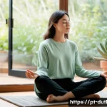 디지털 주의력 관리와 감정 조절 - **Prompt:** A serene young woman, in her early 20s, with short dark hair, is sitting cross-legged on...