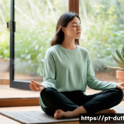 디지털 주의력 관리와 감정 조절 - **Prompt:** A serene young woman, in her early 20s, with short dark hair, is sitting cross-legged on...