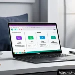 Home 23 디지털 환경에서의 생산성 향상 팁 - A modern digital workspace setup showcasing a clean and organized desktop environment on a sleek lap...