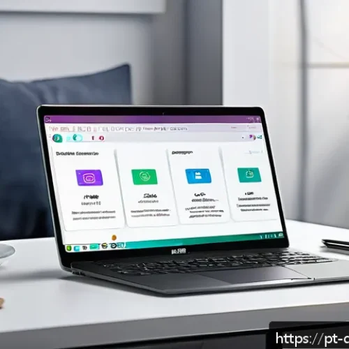 Home 17 디지털 환경에서의 생산성 향상 팁 - A modern digital workspace setup showcasing a clean and organized desktop environment on a sleek lap...